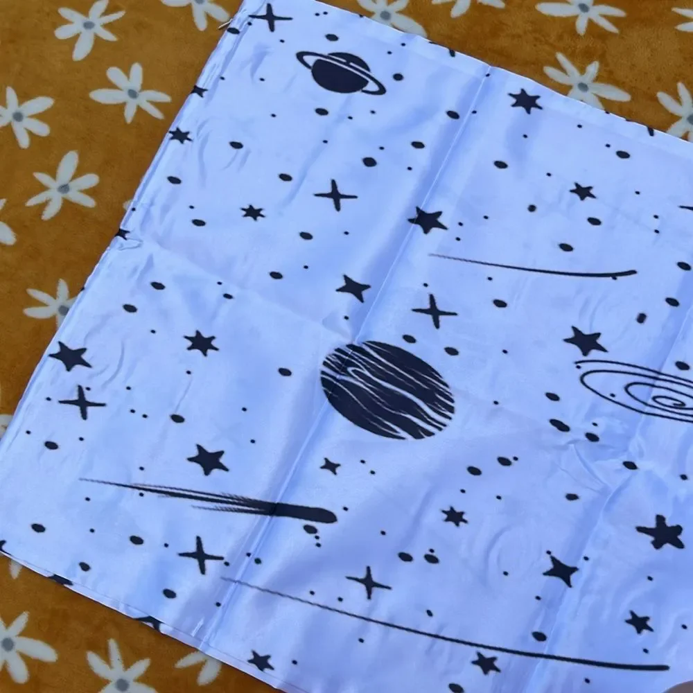 NEW White Satin Body Pillow Case w/ Black Star Pattern Astrology Cosmic Print